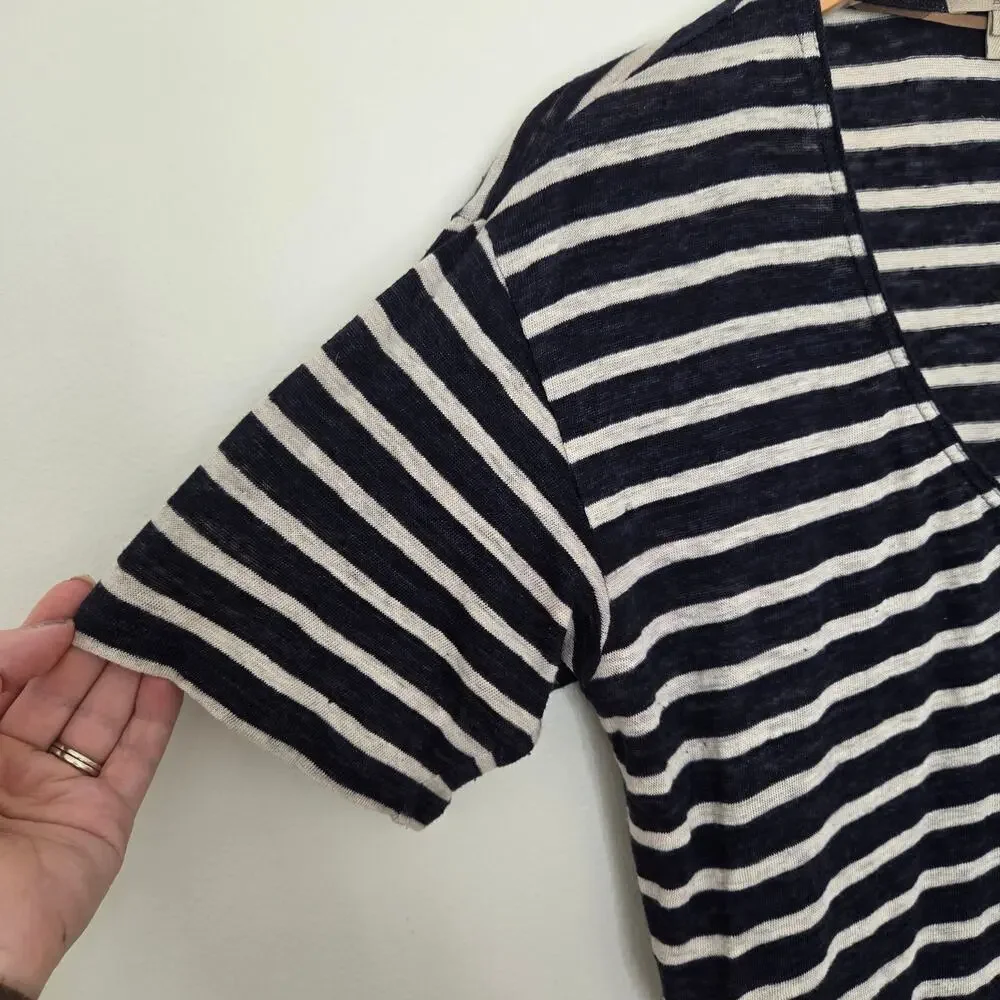 Burberry Brit Linen Pocket T-Shirt V-Neck Short Sleeve Navy Stripe Size M - Picture 5 of 6